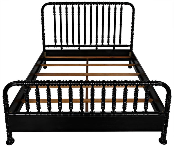 Noir Bachelor Bed, Eastern King - Artisan Hand-Carved Black Mahogany Frame for Timeless Elegance GBED112EKHB