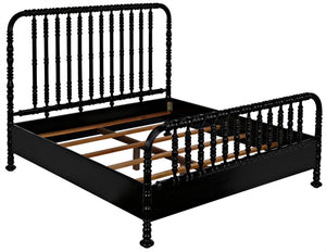 Noir Bachelor Bed, Eastern King - Artisan Hand-Carved Black Mahogany Frame for Timeless Elegance GBED112EKHB