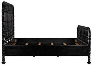 Noir Bachelor Bed, Eastern King - Artisan Hand-Carved Black Mahogany Frame for Timeless Elegance GBED112EKHB