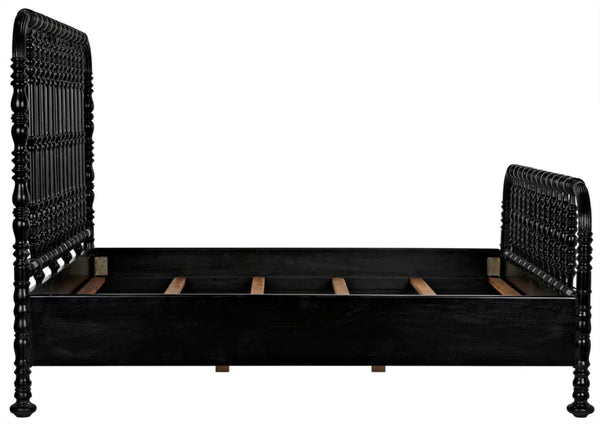 Noir Bachelor Bed, Eastern King - Artisan Hand-Carved Black Mahogany Frame for Timeless Elegance GBED112EKHB