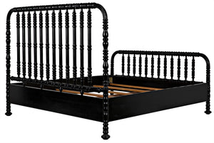 Noir Bachelor Bed, Eastern King - Artisan Hand-Carved Black Mahogany Frame for Timeless Elegance GBED112EKHB