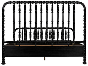 Noir Bachelor Bed, Eastern King - Artisan Hand-Carved Black Mahogany Frame for Timeless Elegance GBED112EKHB