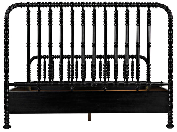 Noir Bachelor Bed, Eastern King - Artisan Hand-Carved Black Mahogany Frame for Timeless Elegance GBED112EKHB