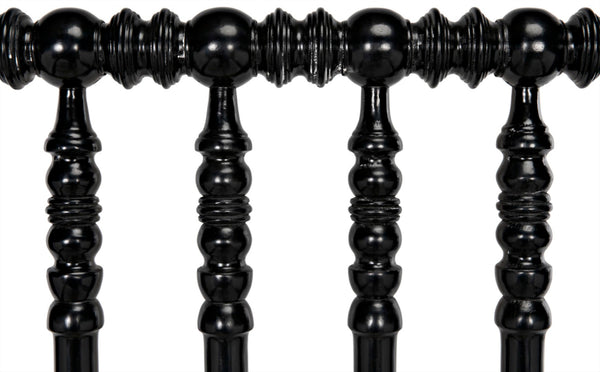 Noir Bachelor Bed, Eastern King - Artisan Hand-Carved Black Mahogany Frame for Timeless Elegance GBED112EKHB