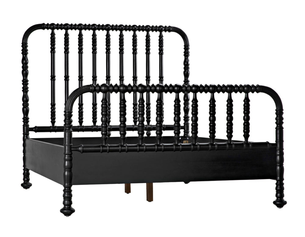 Noir Bachelor Bed, Queen Size - Hand-Carved Mahogany Frame with Luxurious Hand-Rubbed Black Finish GBED112QHB