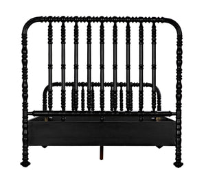 Noir Bachelor Bed, Queen Size - Hand-Carved Mahogany Frame with Luxurious Hand-Rubbed Black Finish GBED112QHB