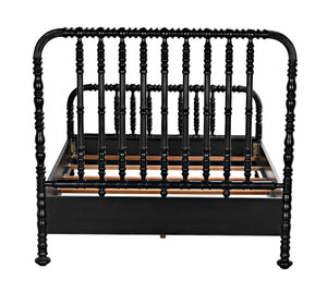 Noir Bachelor Bed, Queen Size - Hand-Carved Mahogany Frame with Luxurious Hand-Rubbed Black Finish GBED112QHB