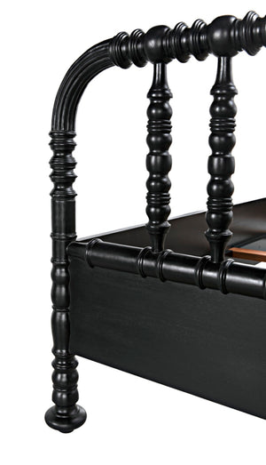 Noir Bachelor Bed, Queen Size - Hand-Carved Mahogany Frame with Luxurious Hand-Rubbed Black Finish GBED112QHB