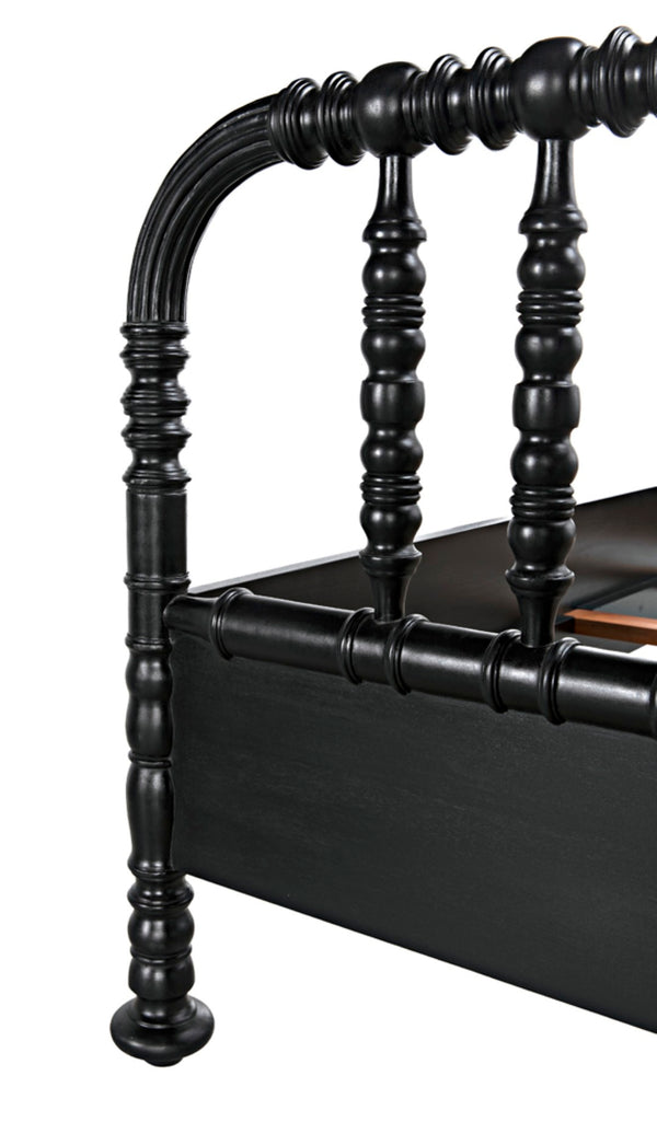 Noir Bachelor Bed, Queen Size - Hand-Carved Mahogany Frame with Luxurious Hand-Rubbed Black Finish GBED112QHB