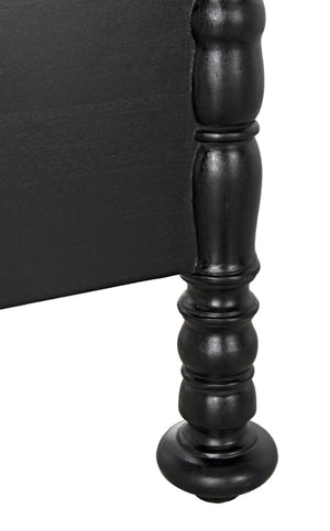 Noir Bachelor Bed, Queen Size - Hand-Carved Mahogany Frame with Luxurious Hand-Rubbed Black Finish GBED112QHB