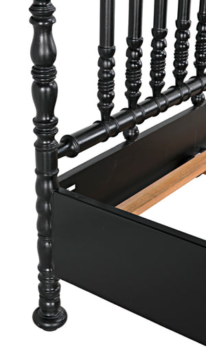 Noir Bachelor Bed, Queen Size - Hand-Carved Mahogany Frame with Luxurious Hand-Rubbed Black Finish GBED112QHB