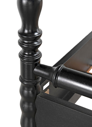 Noir Bachelor Bed, Queen Size - Hand-Carved Mahogany Frame with Luxurious Hand-Rubbed Black Finish GBED112QHB