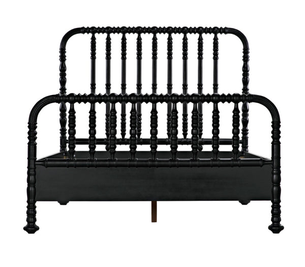 Noir Bachelor Bed, Queen Size - Hand-Carved Mahogany Frame with Luxurious Hand-Rubbed Black Finish GBED112QHB