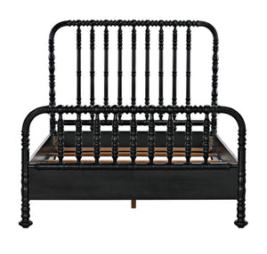 Noir Bachelor Bed, Queen Size - Hand-Carved Mahogany Frame with Luxurious Hand-Rubbed Black Finish GBED112QHB