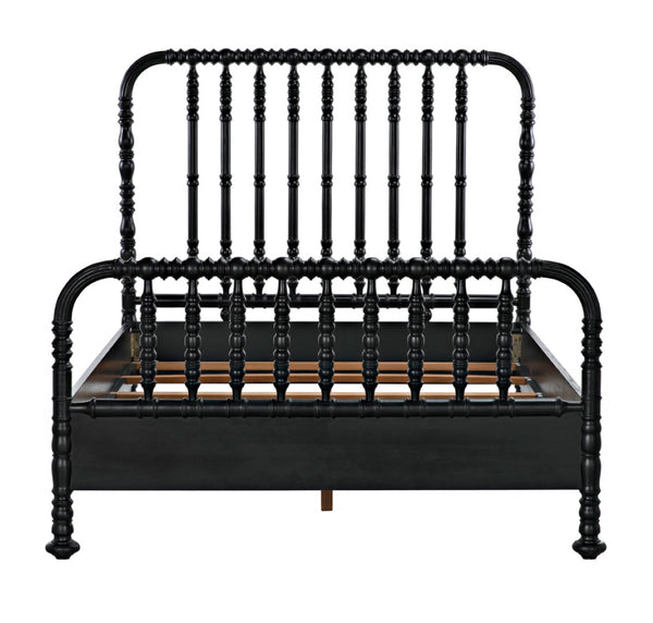 Noir Bachelor Bed, Queen Size - Hand-Carved Mahogany Frame with Luxurious Hand-Rubbed Black Finish GBED112QHB
