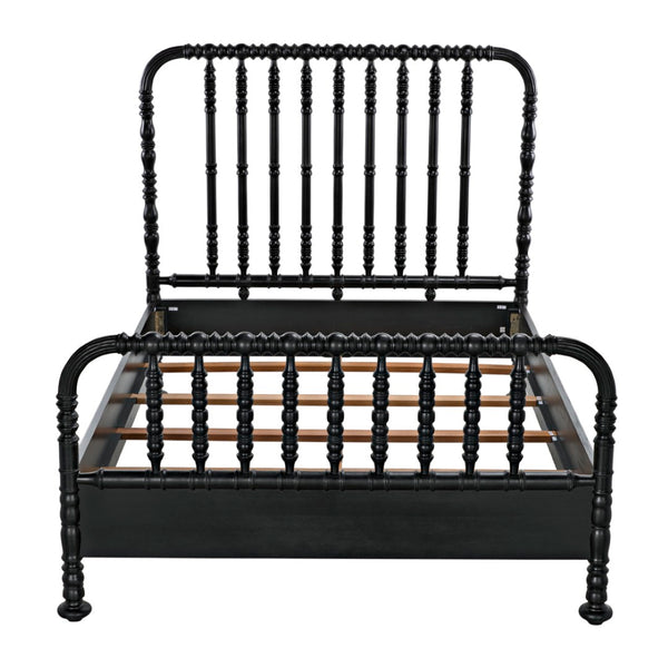Noir Bachelor Bed, Queen Size - Hand-Carved Mahogany Frame with Luxurious Hand-Rubbed Black Finish GBED112QHB