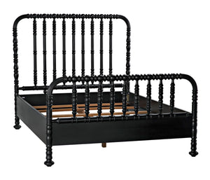 Noir Bachelor Bed, Queen Size - Hand-Carved Mahogany Frame with Luxurious Hand-Rubbed Black Finish GBED112QHB