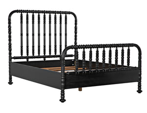Noir Bachelor Bed, Queen Size - Hand-Carved Mahogany Frame with Luxurious Hand-Rubbed Black Finish GBED112QHB