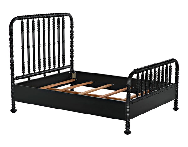Noir Bachelor Bed, Queen Size - Hand-Carved Mahogany Frame with Luxurious Hand-Rubbed Black Finish GBED112QHB