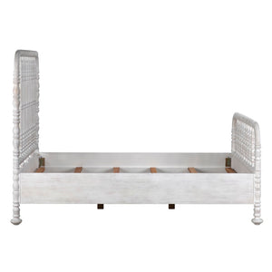 Noir Bachelor Queen Bed in Elegant White Wash - Hand-Carved Mahogany Frame with Timeless Spool Design GBED112QWH