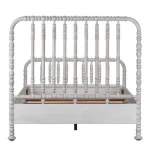 Noir Bachelor Queen Bed in Elegant White Wash - Hand-Carved Mahogany Frame with Timeless Spool Design GBED112QWH