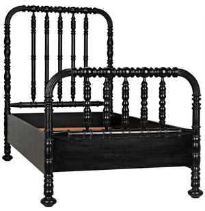 Noir Bachelor Twin Bed - Hand-Carved Solid Mahogany with Black Finish, Elegant Spindle Design for Any Room GBED112THB