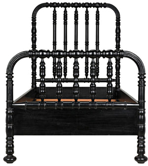 Noir Bachelor Twin Bed - Hand-Carved Solid Mahogany with Black Finish, Elegant Spindle Design for Any Room GBED112THB