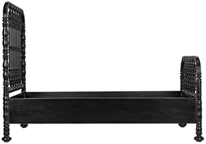 Noir Bachelor Twin Bed - Hand-Carved Solid Mahogany with Black Finish, Elegant Spindle Design for Any Room GBED112THB