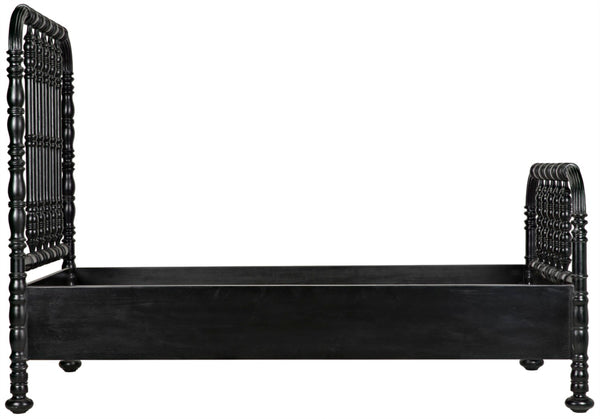 Noir Bachelor Twin Bed - Hand-Carved Solid Mahogany with Black Finish, Elegant Spindle Design for Any Room GBED112THB