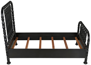 Noir Bachelor Twin Bed - Hand-Carved Solid Mahogany with Black Finish, Elegant Spindle Design for Any Room GBED112THB