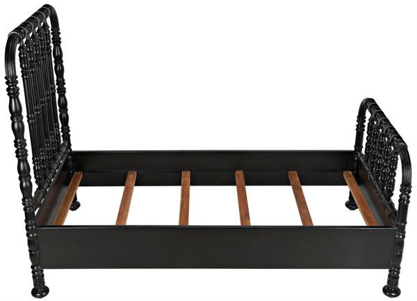 Noir Bachelor Twin Bed - Hand-Carved Solid Mahogany with Black Finish, Elegant Spindle Design for Any Room GBED112THB