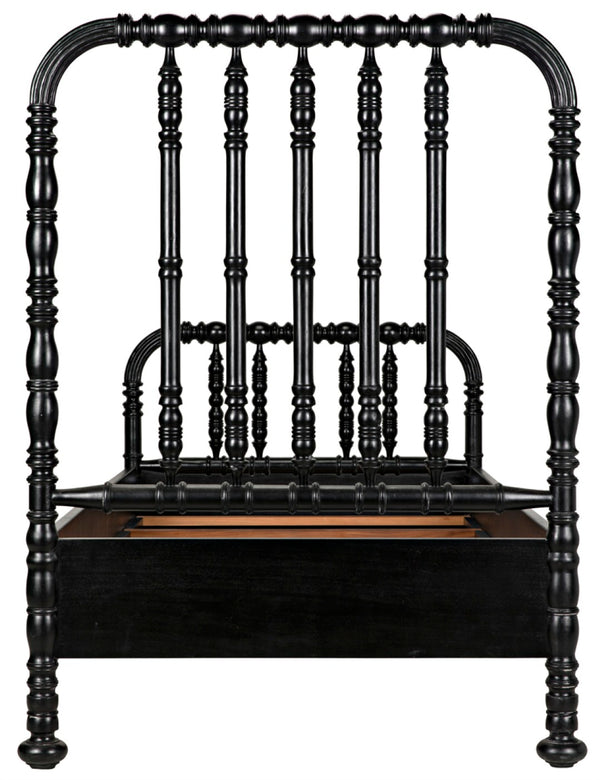 Noir Bachelor Twin Bed - Hand-Carved Solid Mahogany with Black Finish, Elegant Spindle Design for Any Room GBED112THB