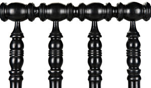 Noir Bachelor Twin Bed - Hand-Carved Solid Mahogany with Black Finish, Elegant Spindle Design for Any Room GBED112THB