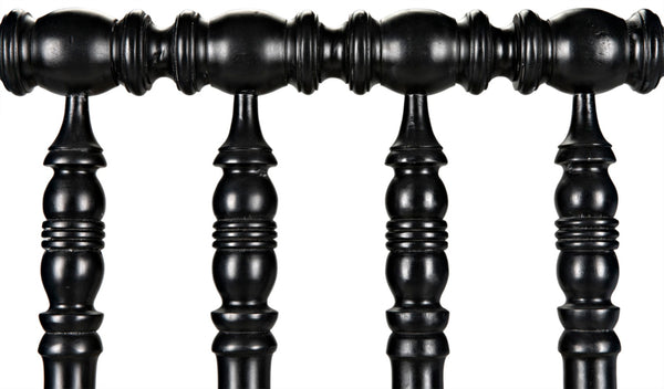 Noir Bachelor Twin Bed - Hand-Carved Solid Mahogany with Black Finish, Elegant Spindle Design for Any Room GBED112THB