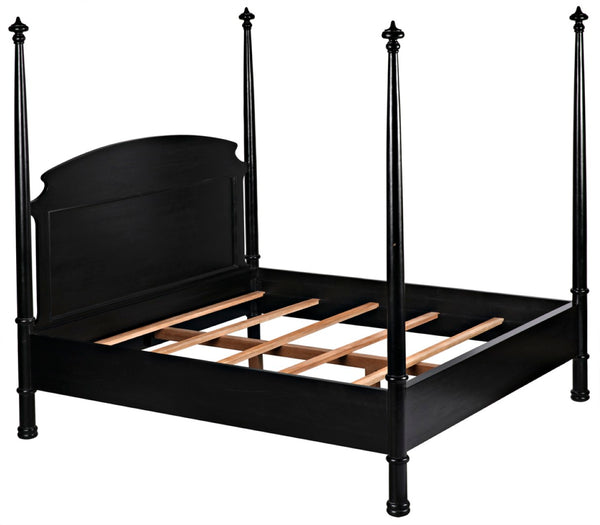 Noir New Douglas Bed: Timeless Mahogany Four-Poster Design with Intricate Carving for Elegant Bedrooms Hand Rubbed Black Eastern King GBED116EKHB-NEW