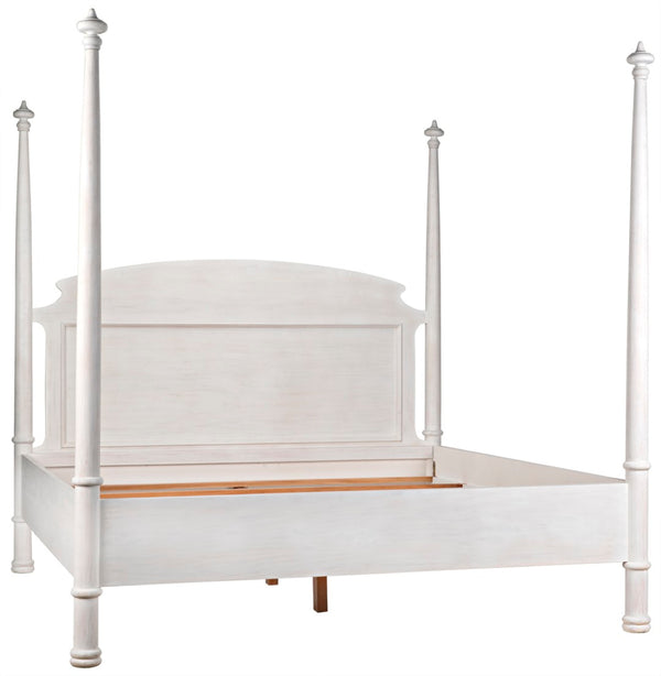 Noir New Douglas Bed: Timeless Mahogany Four-Poster Design with Intricate Carving for Elegant Bedrooms White Wash Eastern King GBED116EKWH-NEW