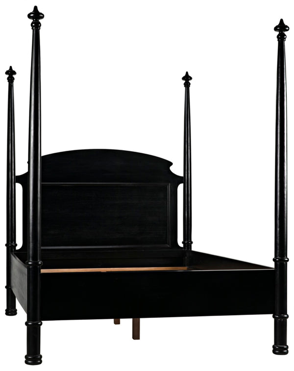 Noir New Douglas Bed: Timeless Mahogany Four-Poster Design with Intricate Carving for Elegant Bedrooms Hand Rubbed Black Queen GBED116QHB-NEW