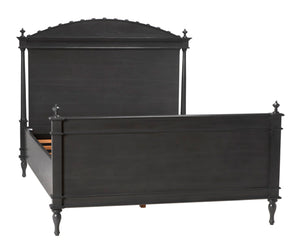 Noir Owen Bed - Hand-Carved Mahogany with Elegant Pale Finish for a Timeless and Refined Bedroom Centerpiece Queen GBED123QP