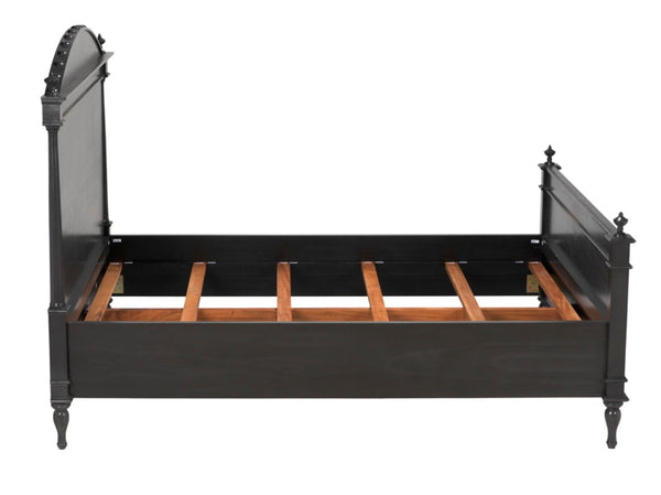 Noir Owen Bed - Hand-Carved Mahogany with Elegant Pale Finish for a Timeless and Refined Bedroom Centerpiece Queen GBED123QP