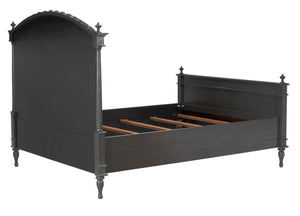 Noir Owen Bed - Hand-Carved Mahogany with Elegant Pale Finish for a Timeless and Refined Bedroom Centerpiece Queen GBED123QP