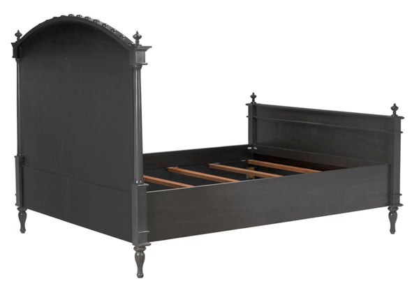 Noir Owen Bed - Hand-Carved Mahogany with Elegant Pale Finish for a Timeless and Refined Bedroom Centerpiece Queen GBED123QP