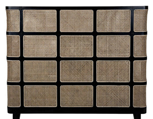 Noir Porto Queen Bed with Elegant Headboard & Frame - Solid Mahogany, Hand-Rubbed Finish & Cane Panels GBED133QHB-A