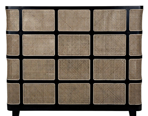 Noir Porto Queen Bed with Elegant Headboard & Frame - Solid Mahogany, Hand-Rubbed Finish & Cane Panels GBED133QHB-A