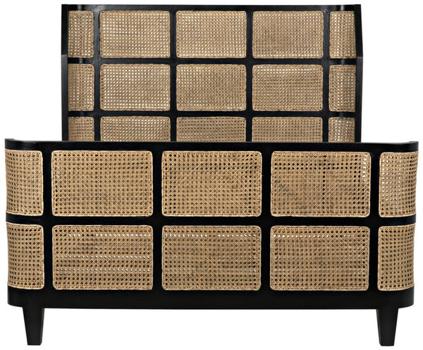 Noir Porto Bed - Artisan-Crafted Solid Mahogany with Hand-Rubbed Black Finish for Timeless Elegance Queen GBED133QHB