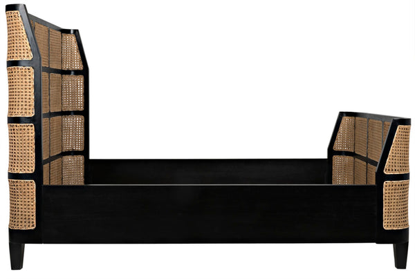 Noir Porto Bed - Artisan-Crafted Solid Mahogany with Hand-Rubbed Black Finish for Timeless Elegance Queen GBED133QHB