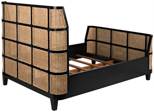 Noir Porto Bed - Artisan-Crafted Solid Mahogany with Hand-Rubbed Black Finish for Timeless Elegance Queen GBED133QHB