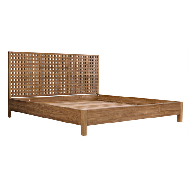 Noir Quinnton Bed: Handcrafted Teak Platform with Modern Minimalism & Striking Graphic Headboard Design Eastern King GBED134EKT