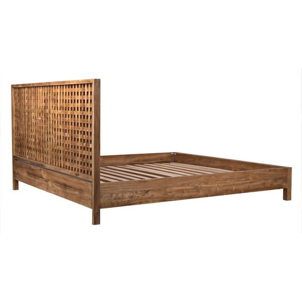 Noir Quinnton Bed: Handcrafted Teak Platform with Modern Minimalism & Striking Graphic Headboard Design Eastern King GBED134EKT