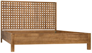 Noir Quinnton Bed: Handcrafted Teak Platform with Modern Minimalism & Striking Graphic Headboard Design Queen GBED134QT