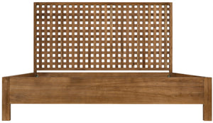 Noir Quinnton Bed: Handcrafted Teak Platform with Modern Minimalism & Striking Graphic Headboard Design Queen GBED134QT